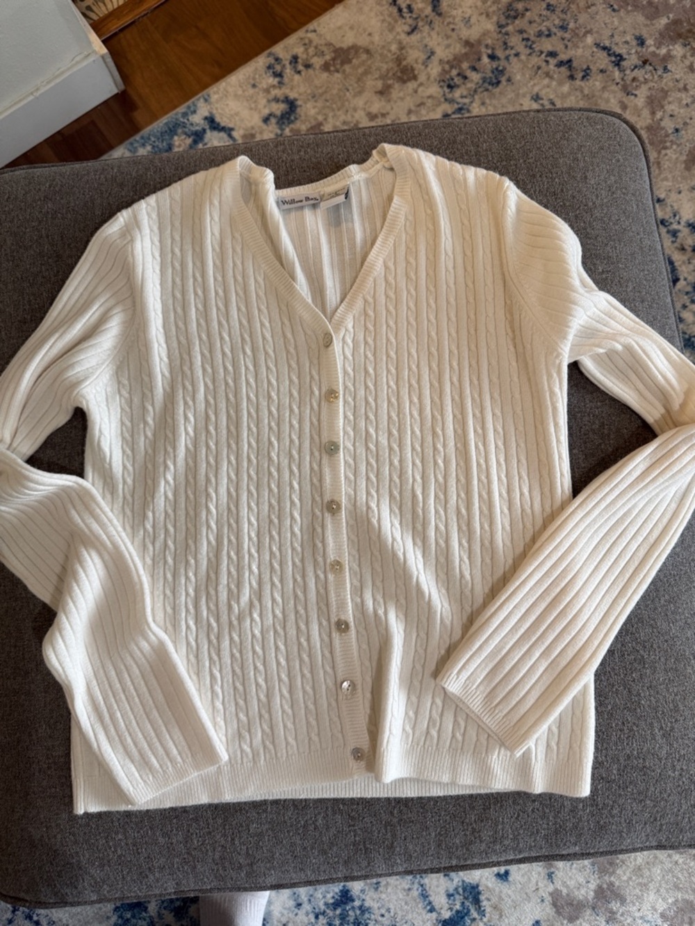 Cream Cable Knit V-Neck Button-Front Cardigan